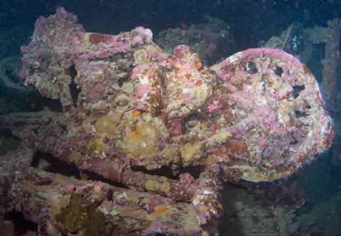 A BSA motorbike in the hold of the Thistlegorm